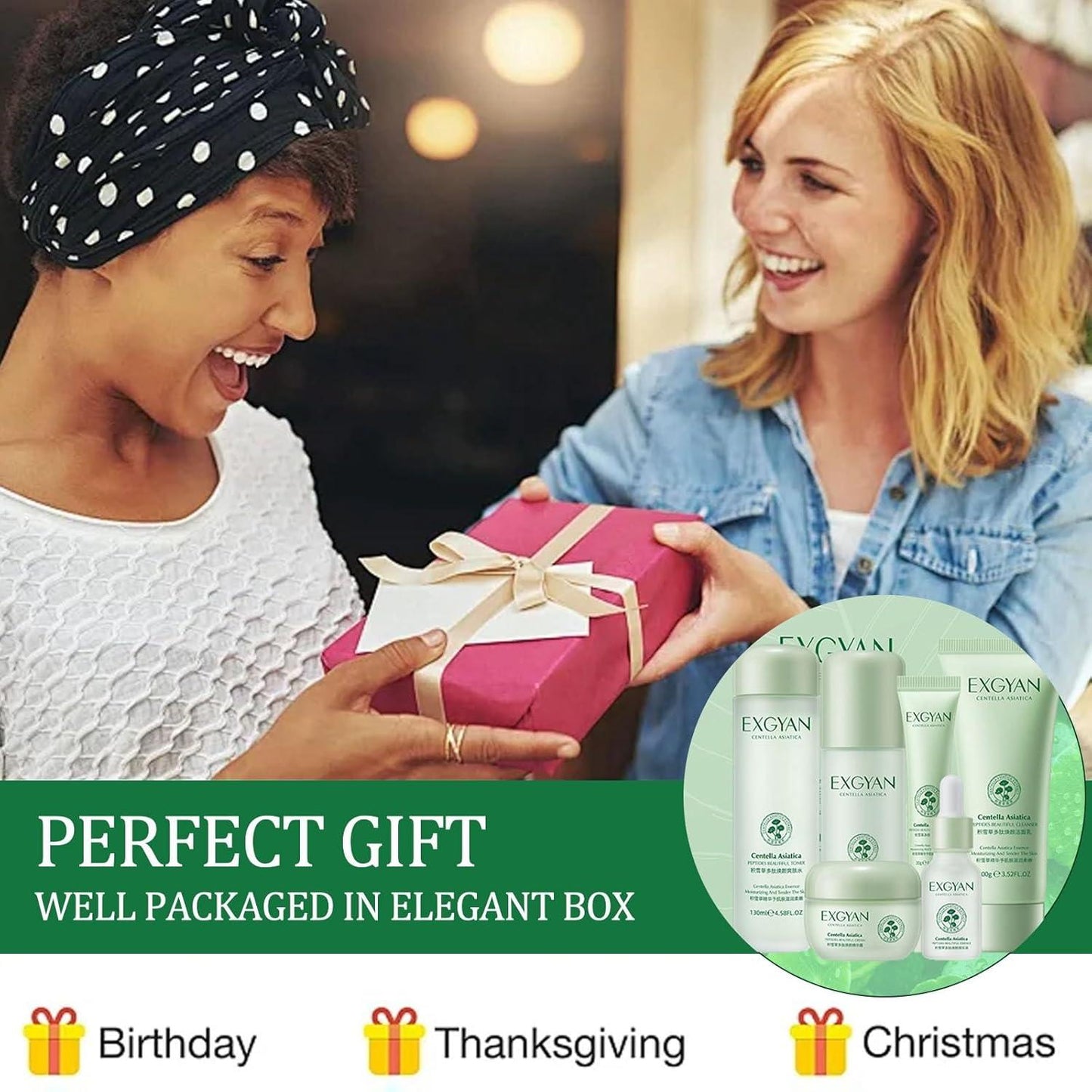 EXGYAN Centella Asiatica Polypeptide Skin Care Set – 6‑Piece Set | Moisturizing, Oil‑Controlling, Whitening, Anti‑Aging & Deep Hydration Facial Care