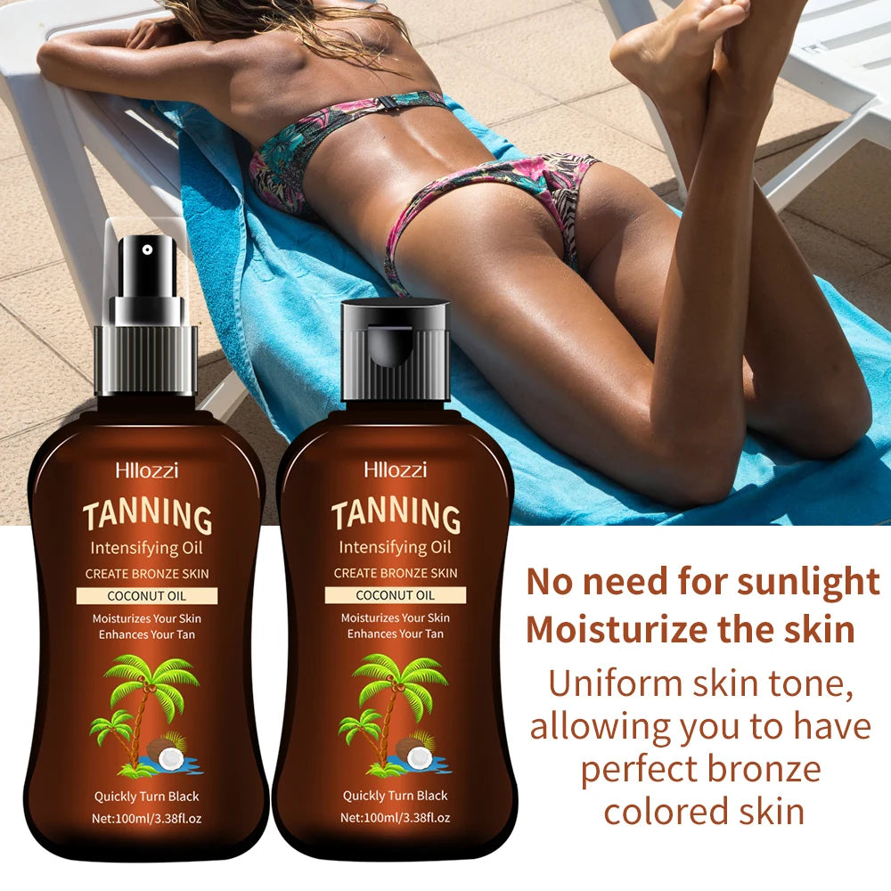 Hllozzi Coconut Tanning Oil – 100ml/3.38fl.oz Sunless Bronzer & Intensifying Oil for Deep Summer Glow