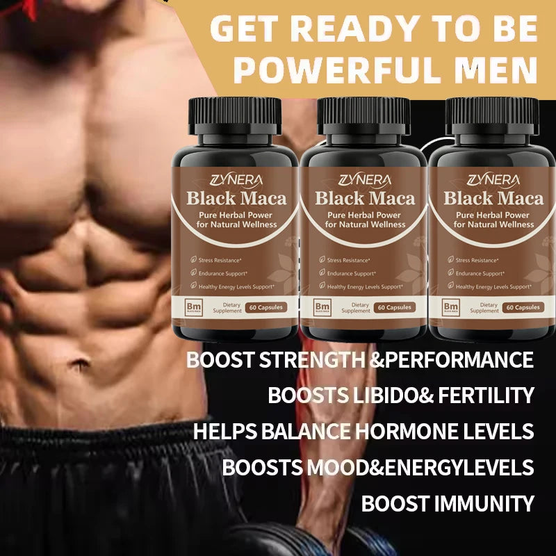 ZYNERA | Black Maca Ashwagandha Capsules | Energy & Reproductive Health Support