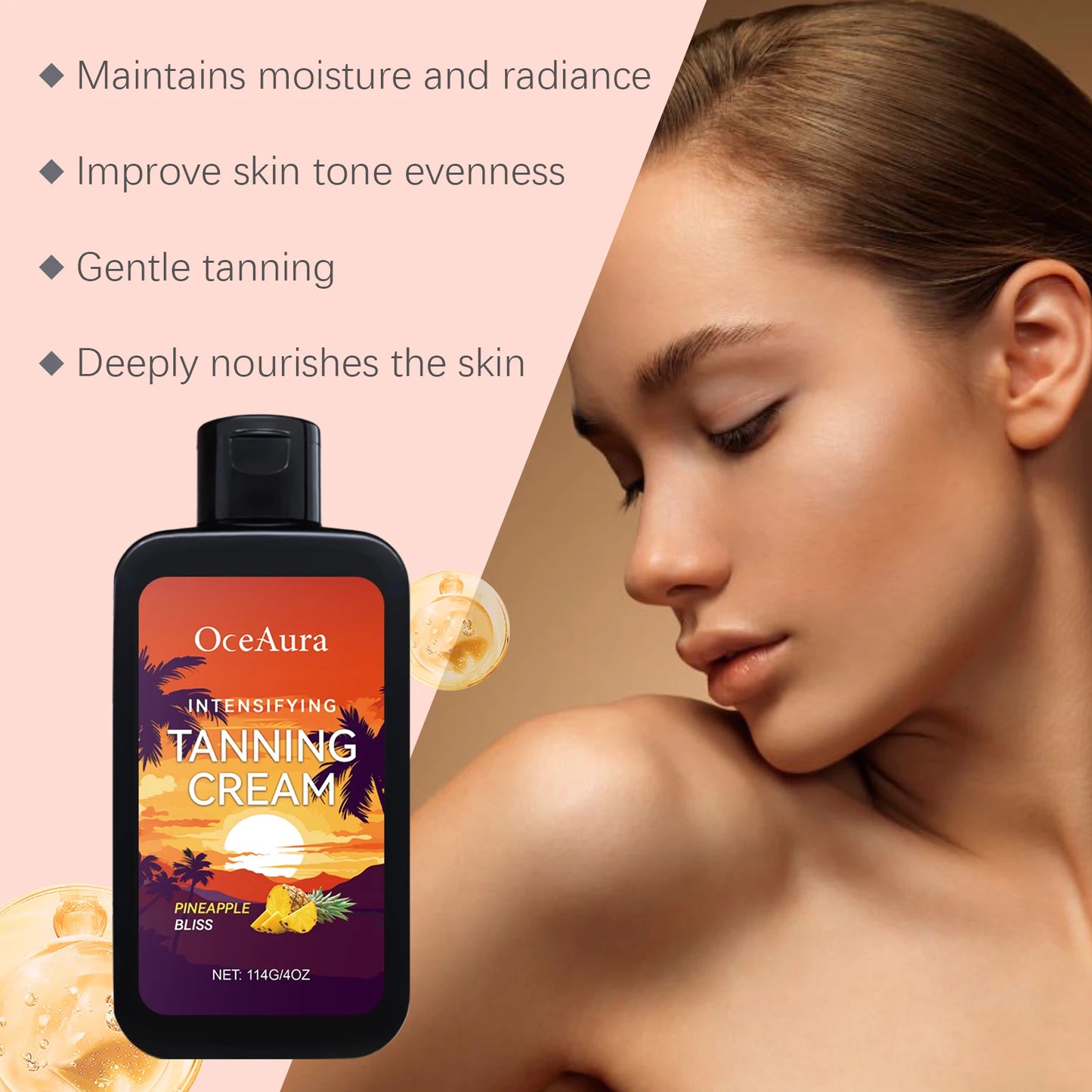 OceAura Pineapple Bliss Tanning Cream – 114g Solarium Accelerator & Deep Moisturizer for Even Skin Bronzing