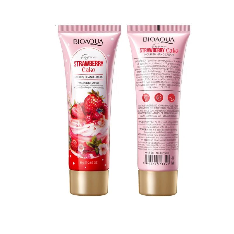 BIOAOUA Strawberry Cake Hand Cream – 80g Deep Moisturizing & Nourishing Cream with 99% Natural Extracts