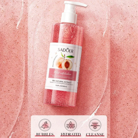 300ml Peach Scrub Shower Gel, Rich in Peach Extract, Citric Acid and Other Ingredients, Fresh Peach Fragrance, Long-Lasting Fragrance, Rich Foam, Rub the Delicate Texture, Can Effectively Clean the Skin, Remove Dirt and Aband