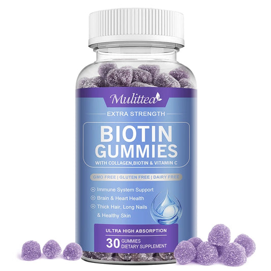 Mulittea | Extra Strength Biotin Gummies with Collagen & Vitamin C | Hair, Nails, Skin & Immune Support | 60 Gummies