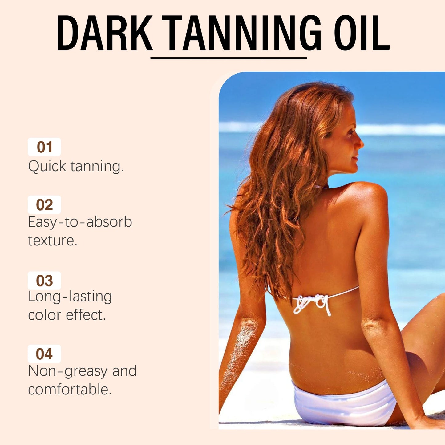 OCEAURA Coconut Dark Tanning Oil Long Lasting Bronzer Outdoor Summer Beach Brown Long Lasting Sunless Fake Tan Body Lotion 100m