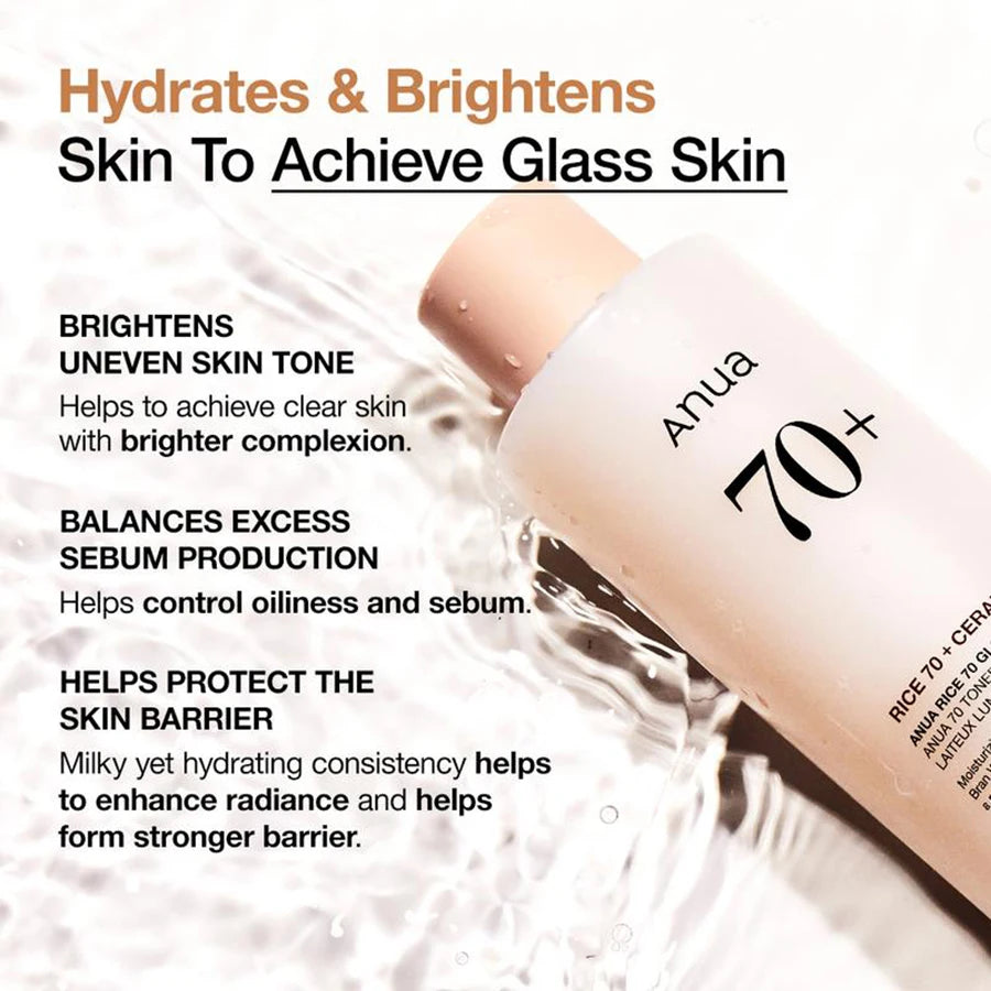 ANUA 70+ Rice Toner | Moisturizing Facial Essence for Oily & Sensitive Skin | Pore Care | 250ml