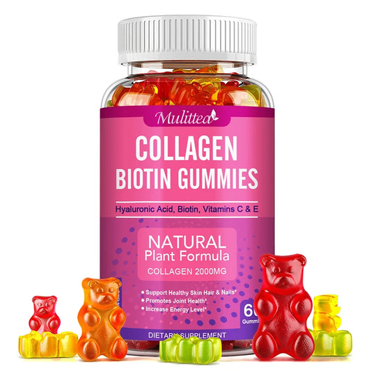 Mulittea | Collagen Biotin Gummies| Hair Growth, Skin Care, Nails, Joint Support | 60 Gummies