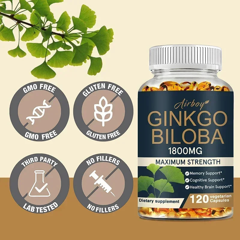 Airboy | Ginkgo Biloba 1800mg | Memory, Cognitive & Brain Support | 30 Vegetarian Capsules