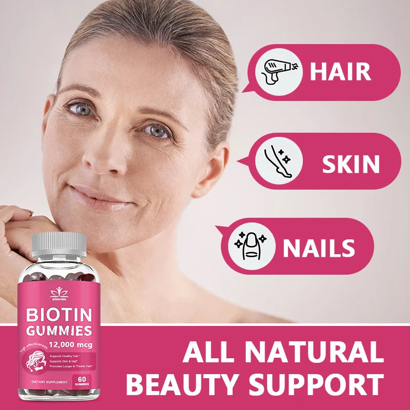 SNGHWE | Collagen & Biotin Gummies| Hair Growth, Skin & Nail Support | 60 Gummies