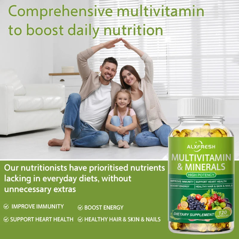 ALXFRESH | Multivitamin & Minerals Dietary Supplement | Boosts Immunity & Energy, Supports Hair, Skin & Nails