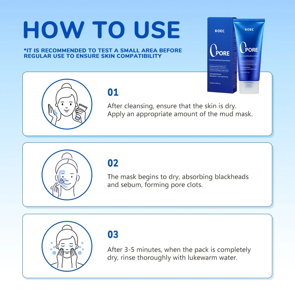 KOEC Kaolin Clay Facial Mask | Deep Cleansing, Blackhead Removal & Pore Tightening | Moisturizing & Anti-Aging Treatment | 75ml