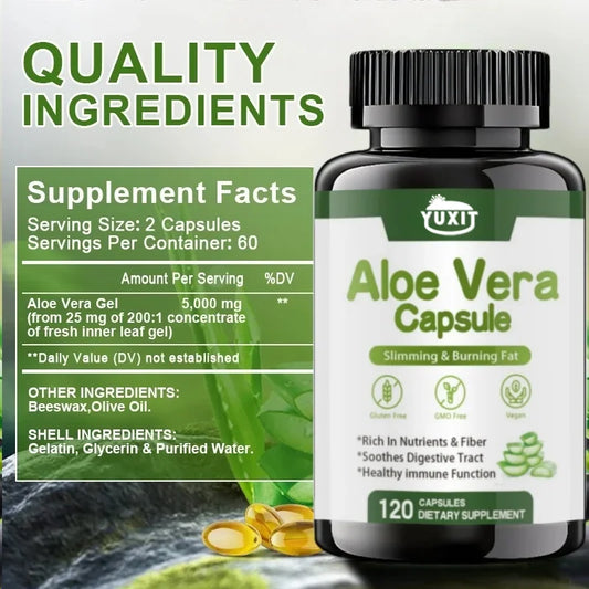 YUXIT | Aloe Vera Capsule | Slimming, Fat Burn, Gluten-Free, Vegan, Digestive & Immune Support | 120 Capsules