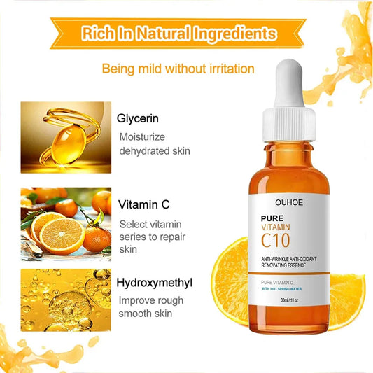 OUHOE Pure Vitamin C10 Essence | Anti-Wrinkle, Antioxidant & Skin Renewal | With Hot Spring Water | 30ml