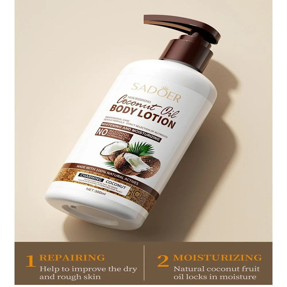 SADOER 300ML Coconut Deep Hydrating Moisturizing Body Lotion Long-Lasting Fragrance Natural Nourishing Cream With Shea Butter