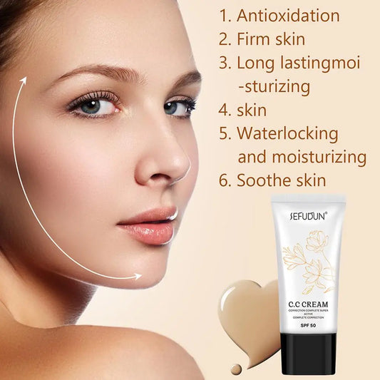 CC Cream Natural Concealer Liquid Foundation Waterproof Long Lasting Isolation BB Cream Oil-control Base Makeup 30ml