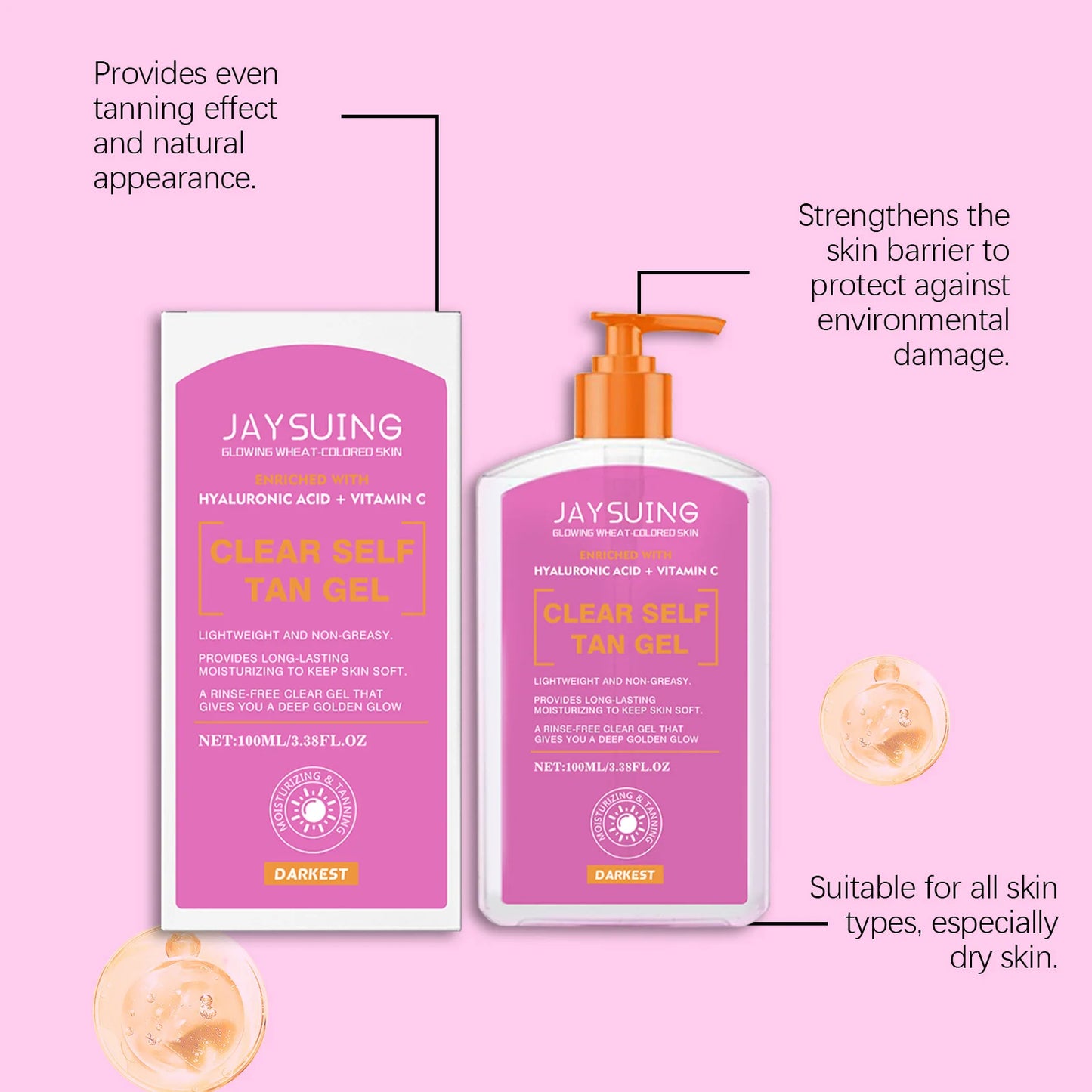 Jaysuing Self Tanner Gel – 100ml Vitamin C Tanning Accelerator for Face & Body with Deep Moisturizing Effect