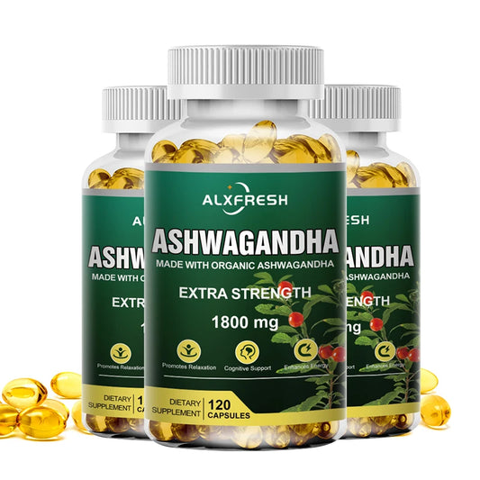 ALXFRESH Pure Organic Ashwagandha Root Extract Capsules – 1800mg | Stress Relief, Focus, Brain & Energy Support, Sleep Health