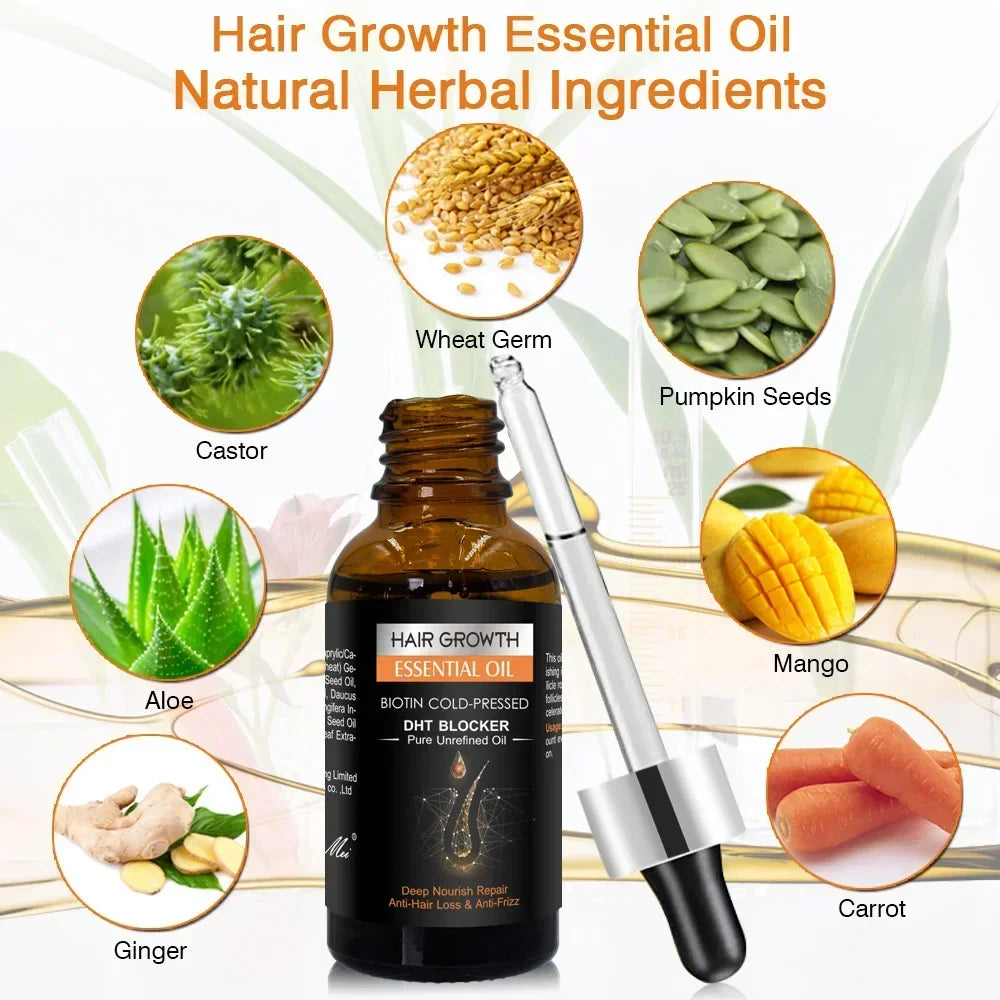 Hair Growth Essential Oil – 30ml Biotin Cold-Pressed DHT Blocker for Regrowth & Root Care
