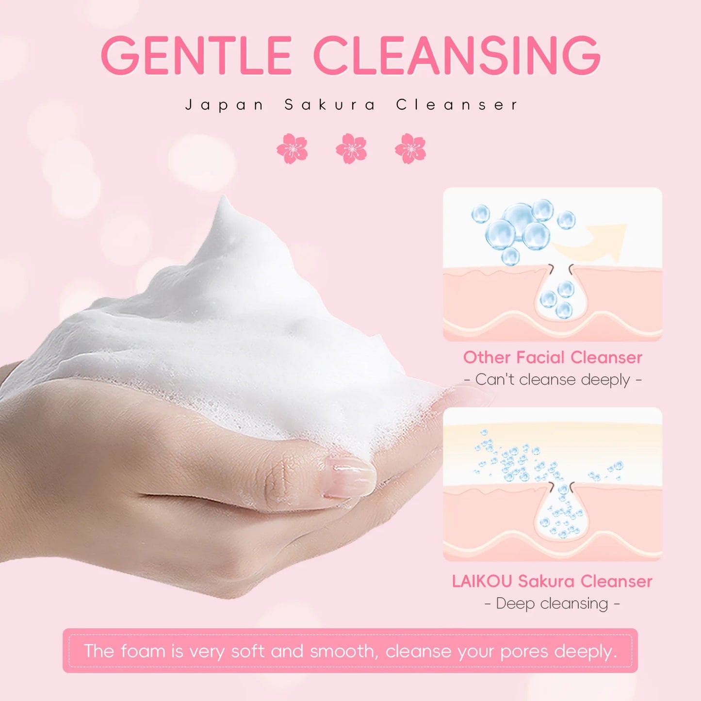 Laikou | Japan Sakura Cleanser | Deep Cleansing, Moisturizing & Skin Softening Care