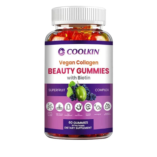 Coolkin | Beauty Gummies with Vegan Collagen & Biotin | Skin, Nail & Hair Health, Anti-Aging, Detox Support | 30 Gummies (15-Day Supply)