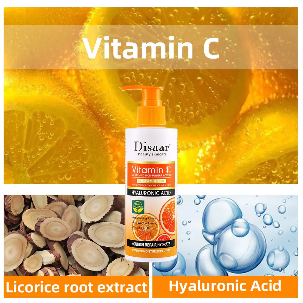 Disaar Vitamin C Body Lotion – 230ml Whitening & Moisturizing Cream with Licorice Root & Hyaluronic Acid