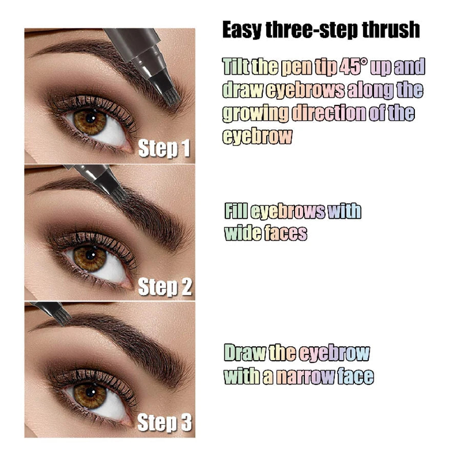 Waterproof Microblading Eyebrow Pen | 4-Split Tip, Natural-Looking Brows, Long-Lasting Makeup | 5 Colors