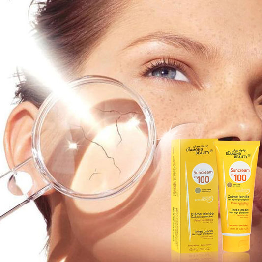 DIAMOND BEAUTY SPF 100 Tinted Sunscreen – 100ml Ultra Protective & Lightweight Facial Sun Cream for Sensitive Skin