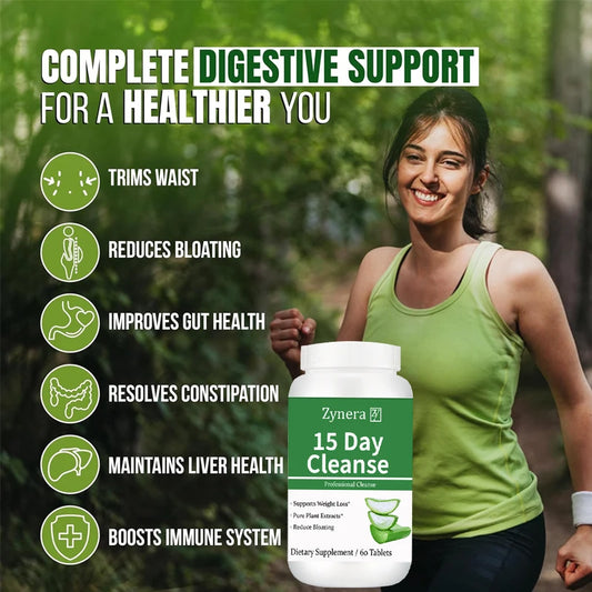 Zynera | Aloe 15-Day Cleanse & Weight Loss | Detox, Fat Block, Appetite Control | 60 Capsules