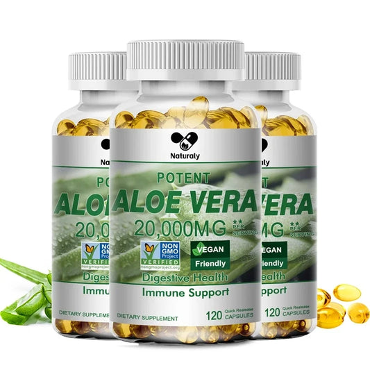 Naturaly | Aloe Vera Extract Capsules | Relieves Constipation, Detox, Fat Burn, Digestive & Immune Support | 120 Capsules