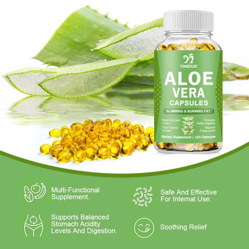 YIMIDUK | Aloe Vera Capsules | Relieves Constipation, Appetite Control, Fat Burn, Detox | 60 Capsules