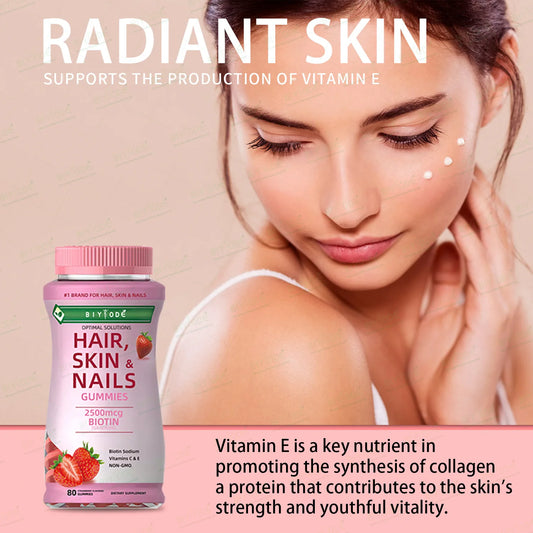 BIYYODĚ | Biotin Hair Gummies 2500mcg | Hair, Skin & Nails Support, Vitamins C & E, Non-GMO | 80 Gummies