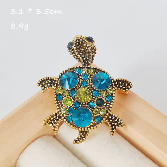 Small Turtle Rhienstone Brooches For Women Girls Boys Colorful Blue Crystal Cubic Zircon Animal Pin Fashion Alloy Accessories