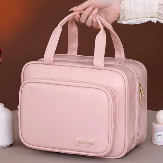 Large Capacity Women’s Travel Toiletry Bag,Foldable Multi-Compartment Cosmetic Organizer with Durable Zipper, Hook, Top Handle