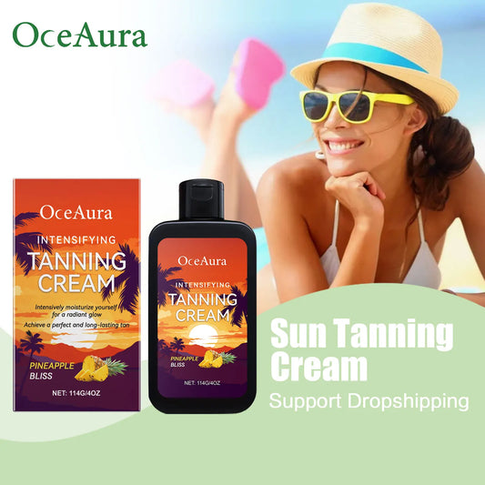 OceAura Pineapple Bliss Tanning Cream – 114g Solarium Accelerator & Deep Moisturizer for Even Skin Bronzing