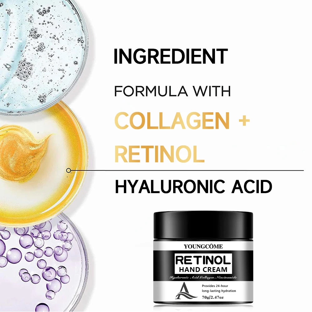 YOUNGCOME Retinol Anti-Aging Hand Cream – 40g/70g Wrinkle Removal & Whitening Moisturizer with Collagen & Hyaluronic Acid