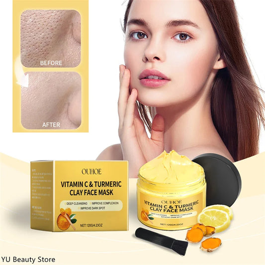 Turmeric Vitamin C Clay Mask Deep Cleansing Facial Improves Dark Spots Acne Hydrating Skin Care Tightens Skin Evens Skin Tone