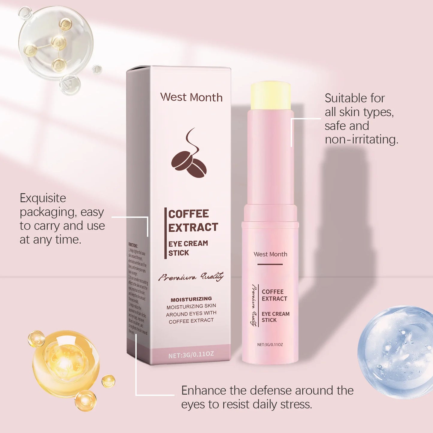 West Month | Caffeine Eye Cream Stick | Lifting, Firming, Fade Dark Circles & Eye Bags, Deep Moisturizing, Brightening | 3g