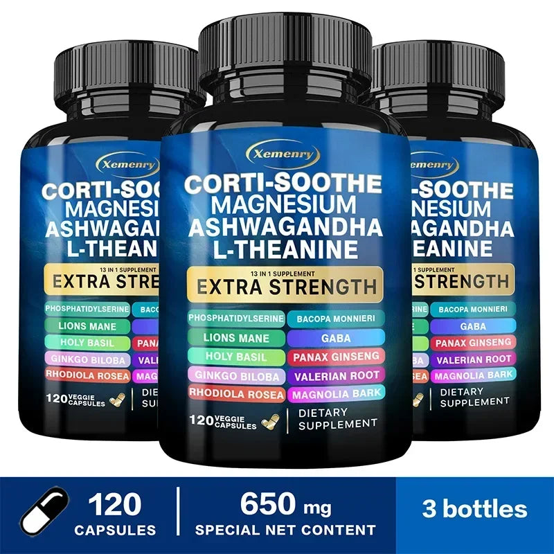 Xemenry | Corti-Soothe Magnesium Ashwagandha L-Theanine Capsules | Cortisol Balance, Adrenal & Sleep Support
