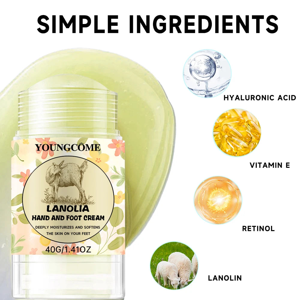 YOUNGCOME Lanolia Hand & Foot Cream – 40g Moisturizing & Softening Cream with Lanolin, Hyaluronic Acid & Retinol