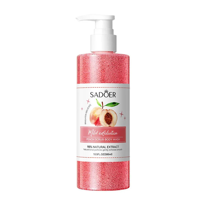300ml Peach Scrub Shower Gel, Rich in Peach Extract, Citric Acid and Other Ingredients, Fresh Peach Fragrance, Long-Lasting Fragrance, Rich Foam, Rub the Delicate Texture, Can Effectively Clean the Skin, Remove Dirt and Aband