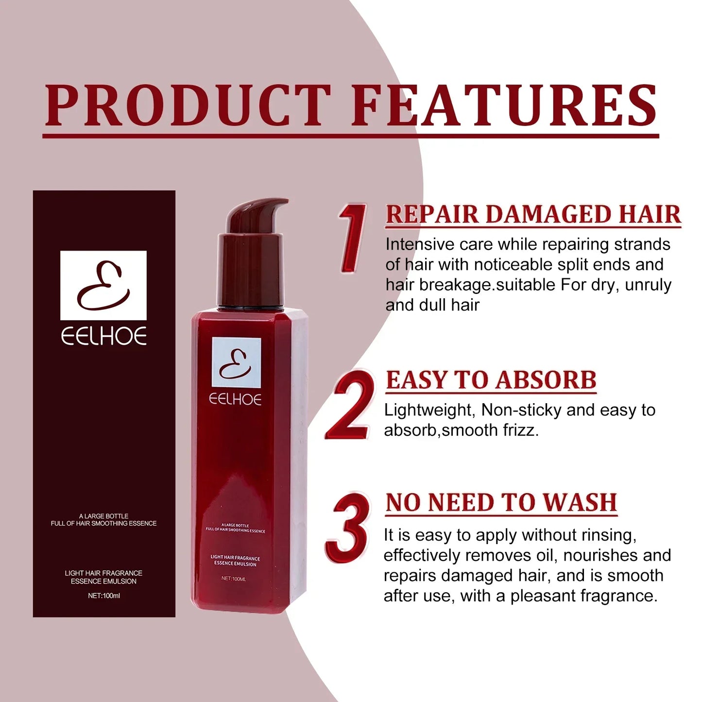 EELHOE Hair Conditioner Essence – 100ml Leave-In Moisturizing & Repair Treatment for Dry, Curly, Frizzy Hair