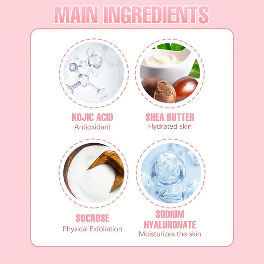 SUYARUN Kojic Acid Exfoliating Body Scrub - Brightening Dark Spot Remover, Natural Skin Smoothing Scrub for Soft Glowing Skin.