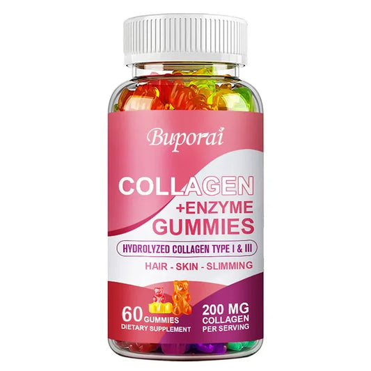Buporai | Collagen + Enzyme Gummies with Biotin | Hair Growth, Skin Care, Nails, Bone & Joint Support | 100 Gummies