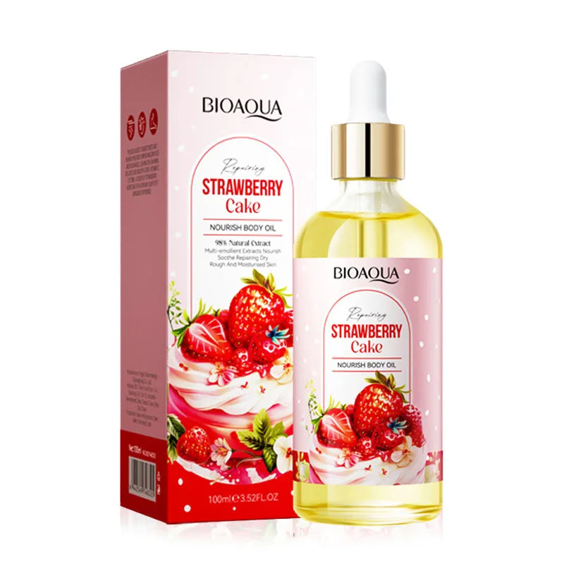 BIOAQUA Strawberry Cake Body Oil Moisturizing Anti Peeling Tender Brightening Skin Essence Body Cream Lotion Skin Care