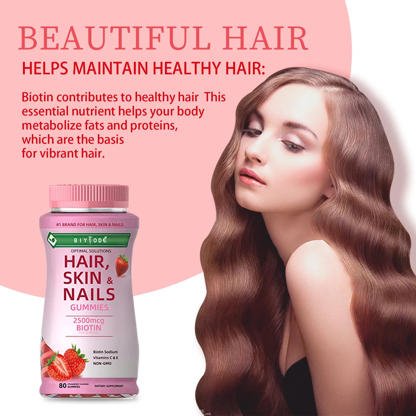 BIYYODĚ | Biotin Hair Gummies 2500mcg | Hair, Skin & Nails Support, Vitamins C & E, Non-GMO | 80 Gummies
