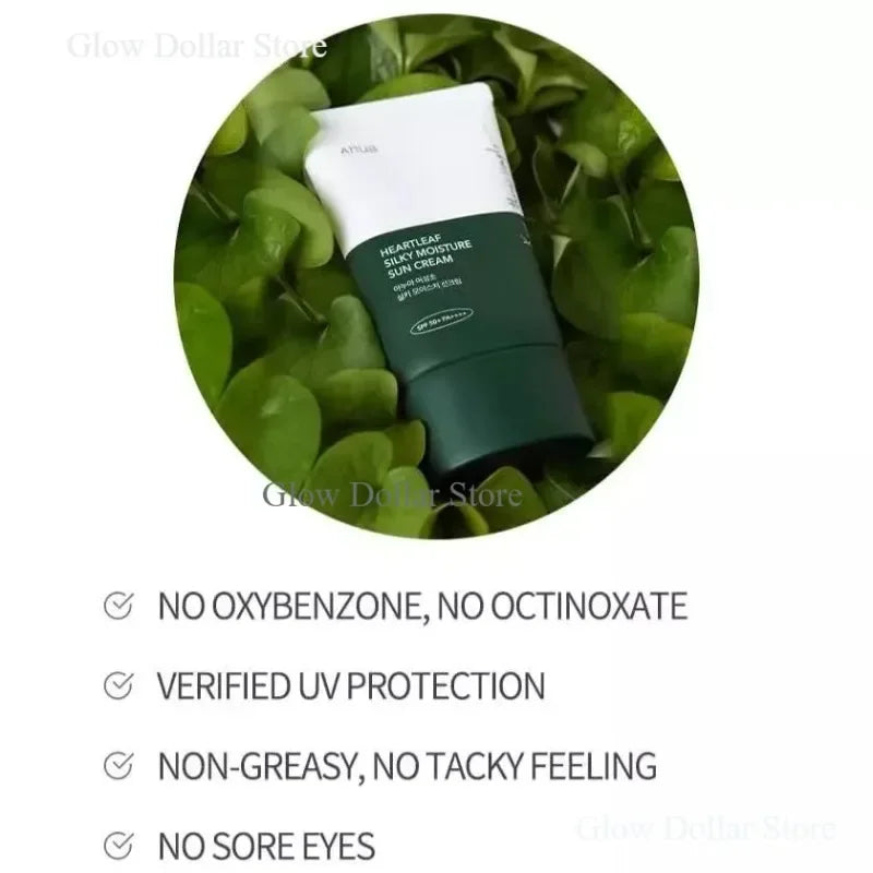Anua Heartleaf Silky Moisture Sun Cream SPF50+ | Lightweight & Hydrating Daily Facial Sunscreen | 50ml