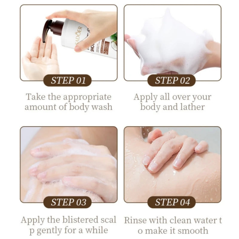 400ml Mild Coconut Shower Gel, Rich in Coconut Extract, Coconut Amide Mea and Other Ingredients, Rich Coconut Scent, Long-Lasting Fragrance after Use, Foam Is Light as Clouds, Both Thick and Delicate, It Can Moisturize Skin,