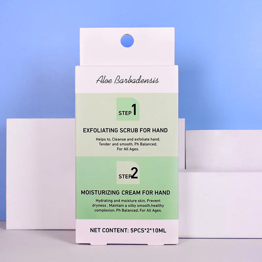 10ml Hand Exfoliating Scrub + 10ml Moisturizing Hand Cream Hydrating Deep Cleansing Nourishing Skin Walnut Aloe Vera Extract