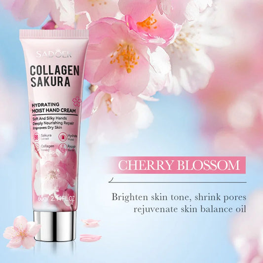 SADOER Sakura Collagen Hand Cream – 60g Moisturizing & Brightening Hand Care with Cherry Blossom & Mineral Oil
