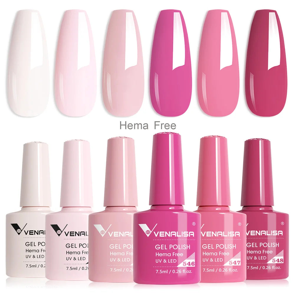 Venalisa Nail Gel Polish Kit HEMA FREE Nude Pink Color Collection Self Leveling Full Coverage Nail Manicure Set 6Pcs Kit