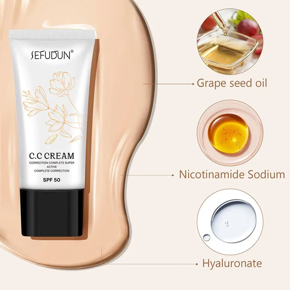 CC Cream Natural Concealer Liquid Foundation Waterproof Long Lasting Isolation BB Cream Oil-control Base Makeup 30ml